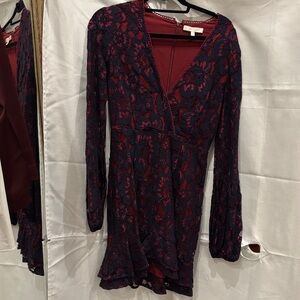 Elegant Lace V-Neck Dress in Red and Black